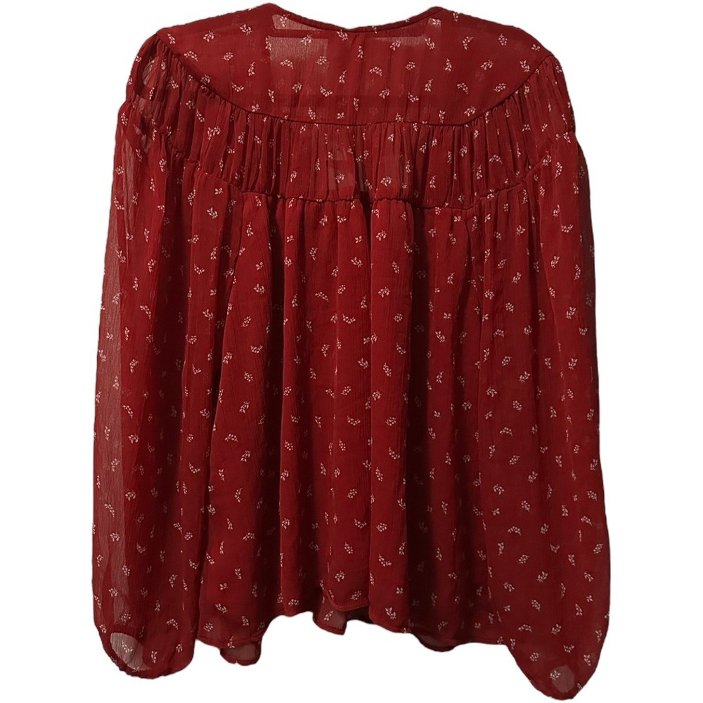 Old Navy Tie-Front Chiffon Top Red Floral Plus 2XL Coquette Cottagecore Boho NEW - Picture 3 of 10